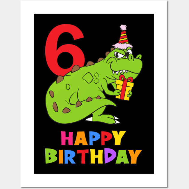 6th Birthday Party 6 Year Old Six Years Wall Art by KidsBirthdayPartyShirts